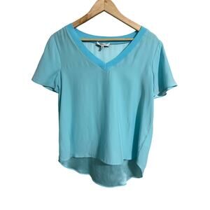 Milly Aqua Blue Silk V-Neck Blouse Small